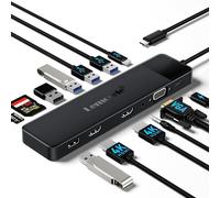 Lemorele Docking Station USB-C 13 en 1, 2 HDMI + VGA, 3 Pantallas, PD 100W | 5 USB, USB-C datos, SD/TF y audio de 3,5 mm; triple pantalla en Windows y pantallas externas duplicadas en macOS