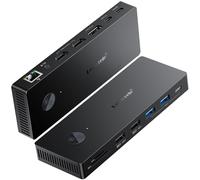 Lemorele Docking Station USB-C 13 en 1 para 3 Monitores, 2 HDMI+DP 4K@60Hz | PD de 100 W, Ethernet Gigabit y transferencia de datos de 5 Gbit/s - con botón de apagado de pantalla, compatible con Windows