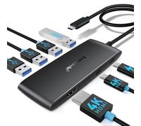 Lemorele Docking Station USB-C 7 en 1, HDMI + USB-C DP 4K@60Hz, PD 100W | Doble pantalla y 3 USB-A; salida USB-C DP para monitores portátiles y gafas AR compatibles, pensada para trabajo móvil