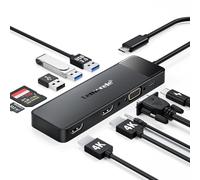 Lemorele Estación de Acoplamiento USB C 10 en 1, USB C Hub 3 Pantallas con 2 HDMI 4K, VGA, 100 W PD, 3 USB 3.0/2.0, Lector de Tarjetas SD/TF, Audio, Compatible con Windows, MacBook, DELL, HP, Surface