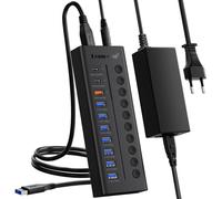 Lemorele Hub USB 10 en 1, 7 Puertos USB 3.0 y 3 Puertos de Carga USB C/A, Compatible con PC y Otros Dispositivos, con Interruptor de alimentación Independiente y LED, Longitud de Cable de 0.8 m