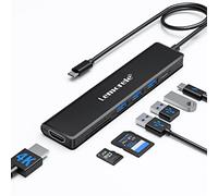 Lemorele Hub USB-C 7 en 1 Multipuerto, HDMI, USB 3.0/2.0, PD 100W, SD/TF | Hub compacto para portátil y tablet USB-C; conecta pantalla, periféricos y tarjetas de memoria mientras admite carga PD