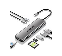 Lemorele Hub USB-C 8 en 1, HDMI, 3 USB-A, USB-C Datos, SD/TF, PD 100W | 3 USB-A 3.0 y cuerpo de aluminio; expansión para pantalla, almacenamiento y periféricos en portátiles y tablets USB-C