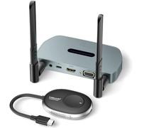 Lemorele Kit HDMI Inalámbrico 50 m, 1080P@60Hz, HDMI + VGA, Audio 3,5 mm | Wi-Fi 2,4/5GHz y hasta 8 TX por 1 RX; salidas de vídeo y audio para alternar fuentes en reuniones, aulas y presentaciones