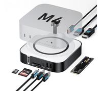 Lemorele Mac Mini M4 & M4 Pro Docking Station, M.2 NVMe SSD Enclosure (10Gbps), Dual 4K@60Hz HDMI 2.0 & DP 1.4, 10-in-1 USB-C Hub Stand with SD/TF Reader, 10Gbps Multiport Adapter for Mac Mini 2024