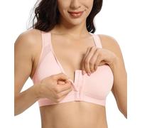 Lemorosy Sujetador Básico para Mujer Tallas Grandes con Cierre Delantero Copa Completa Tejido Suave Sujeción en la Espalda(Rosa,95B)