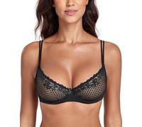 Lemorosy Sujetador Mujer Sexy Copa Media con Aros Balconnet con Varillas con Malla Sin Relleno Transparente Bralette (Negro,85D)