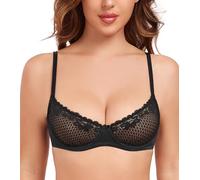 Lemorosy Sujetador Mujer Sexy Copa Media con Aros Balconnet con Varillas con Malla Sin Relleno Transparente Bralette (Negro,100D)