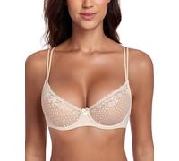 Lemorosy Sujetador Mujer Sexy Copa Media con Aros Balconnet con Varillas con Malla Sin Relleno Transparente Bralette (Beige,95B)