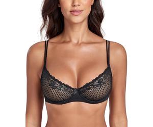 Lemorosy Sujetador Mujer Sexy Copa Media con Aros Balconnet con Varillas con Malla Sin Relleno Transparente Bralette (Negro,85B)