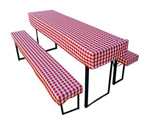Lemos Home Juego de 3 manteles y 2 Fundas para Bancos. Tamaño y Colores a Elegir. (110 x 60 cm, Cuadros Rojos)