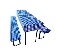 Lemos Home Juego de 3 manteles y 2 Fundas para Bancos. Tamaño y Colores a Elegir. (220 x 70 cm, Cuadros Azules)