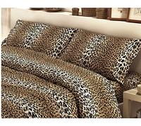 L'EMPORIO CASA Juego completo de sábanas con estampado de leopardo - estampado de cebra para cama de matrimonio, muy suave, 100% algodón italiano (leopardo)