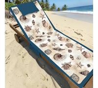 L'Emporio Casa Toalla de playa y piscina con bolsillos y cojín - Tumbona digital de suave microfibra de poliéster (conchas)