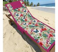 L'Emporio Casa Toalla de playa y piscina con bolsillos y cojín - Tumbona digital de suave microfibra de poliéster (mariposas)