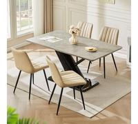 LEMROE Juego de 4 sillas de comedor de cuero beige, silla de cocina moderna tapizada con patas de metal para comedor, recepción, sala de estar, muebles de oficina (crema, 4 piezas)