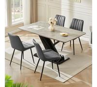 LEMROE Juego de 4 sillas de comedor grises modernas de piel sintética con patas de metal y respaldo tapizado, esquina, para comedor, recepción, oficina, sala de estar (gris, 4 piezas)