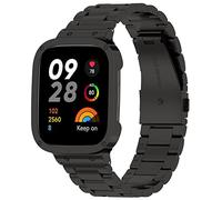 Lemspum Correa de metal con marco para parachoques compatible con Xiaomi Redmi Watch 3/Mi Watch Lite 3, accesorios de repuesto, correa de muñeca de acero inoxidable con funda protectora, tamaño 14.0