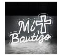 LEMST Decoración Lámparas Letrero De Neón Mi Bautizo Con Letras Blancas Luz Regulable Alimentado Por USB Para Ducha Dormitorio Decoración Artística Para El Hogar 36cmx25.8cm