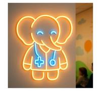 LEMST Luces de neón Elefante Doctor Letrero De Neón Regulable Clínicas Y Policlínicas Infantiles Hospital Estaciones De Enfermería Doctor 50cm