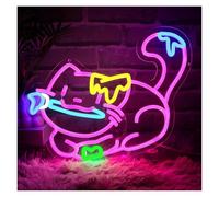 LEMST Luces de neón Letrero De Neón Cat Eat Fish Luz LED Regulable Para Pintor, Para Estudio, Dibujo, Sala De Arte, Aula, Pintura, Decoración De Fiesta, 38cmx32cm