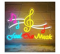 LEMST Luces de neón Letrero De Neón Feel The Music, USB Regulable Para Bar, Sala De Música, Salón, Aula, Dormitorio, Fiesta, Decoración De Pared, 40x28cm