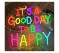 LEMST Luces de neón Letrero De Neón It's A Good Day To Be Happy, Luz Decorativa De Pared Multicolor Alimentada Por USB Con Afirmación Positiva, 13.2x12.4 Inch