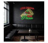 LEMST Luces de neón Letrero De Neón Less Drama More Pizza Ideal Para Decorar Paredes De Cocinas Y Restaurantes, Con Luz Regulable De 59cm