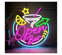LEMST Luces de neón Open Bar Letrero De Neón Decoración De Pared Cócteles Regulables Bar Negocio Hogar Pub Hombre Cueva Cerveza Fiesta Club 16.54x13.86 Inch