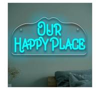 LEMST Luces de neón Our Happy Place Luz De Letrero De Neón USB Regulable Para El Hogar, Dormitorio, Boda, Compromiso, Decoración De Pared Del Hotel, 16inx7.9in