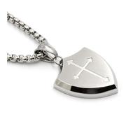 Lemu Collar de cruz para hombre con colgante de armadura de Dios con versículo de la Biblia Josué 1:9 de acero inoxidable, 1.2 inches x 1.0 inches, Acero inoxidable, Sin piedra preciosa