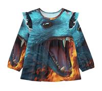 LéMur Azul Fresco Fuego Llama Arte Camisas Elegantes de Manga Larga,Blusas Casuales para Niñas De 1 a 5 Años