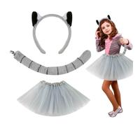 Lemur Costume Props Set - Kids Animal Headband & Tail | Halloween Dress Up