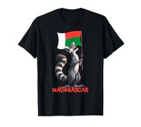 Lémur de Dibujos Animados con Traje de Bandera de Madagascar ondeando Camiseta