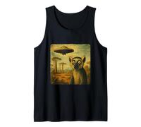 Lémur Ufo Sorprendido Vintage Alien Ciencia Ficción Divertido Encuentro Camiseta sin Mangas