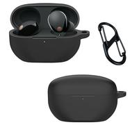 Lemxiee Funda de silicona para Sony WF-1000XM5 - Funda blanda portátil para auriculares con mosquetón, color negro