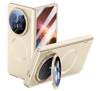 Lemxiee Funda magnética para HONOR Magic V6 con soporte y protector de pantalla de vidrio templado, compatible con carga inalámbrica y MagSafe, color dorado