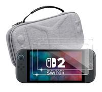 Lemxiee Funda para Nintendo Switch 2 Accesorios + [2 Pieza] Cristal Templado para Nintendo Switch 2 (2025) Protector Pantalla,Funda de Transporte