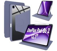 Lemxiee Funda para OnePlus Pad Go 2 12.1" Case con Soporte Giratorio & Ranura para Stylus Funda de Cuero PU + acrílico Transparente