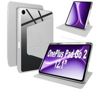 Lemxiee Funda para OnePlus Pad Go 2 12.1" Case con Soporte Giratorio & Ranura para Stylus Funda de Cuero PU + acrílico Transparente