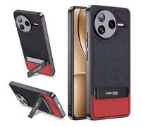 Lemxiee Funda para Xiaomi POCO F7 Pro 5G - Soporte Plegable & Antihuellas & Antideslizante - Funda de Silicona Flexible + Cuero PU - Rojo