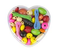 Lena 32043 - Juego de cuentas de madera para enhebrar cuentas de madera en lata con cuentas de madera de aprox. 2 cm, juego de cuentas de madera grandes para niños a partir de 3 años, cuentas para
