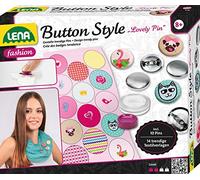 Lena 42564 - Bonito Pin de Estilo Artesanal, Insignias Completas con 10 Botones de Metal, Herramientas, 14 Plantillas Textiles con diseños y Animales, Juego de Moda para niños a Partir de 8 años