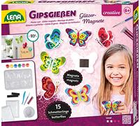 Lena 42707 - Juego de 15 imanes de mariposa con purpurina, molde para figuras de yeso con 6 moldes de mariposa, yeso, purpurina y tiras magnéticas, juego de manualidades para niños a partir de 6 años