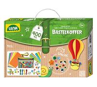Lena 42713 Piezas de maletín de manualidades, material para manualidades, papel, goma espuma, limpiador de pipas, ojos tambaleantes, pompones, palitos de hielo, botones y más, para niños a partir de 5