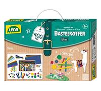 Lena 42715 Piezas de maletín de manualidades, material para manualidades con papel de colores, goma espuma, limpiador de pipas, ojos tambaleantes, pompones, palitos de hielo y más, para niños a partir