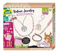 Lena 42834 - Juego de manualidades Eco Natur-Juwelen, Schmuckbastel Set con 2 pulseras con perlas, 2 cadenas con colgante y 3 llaveros, cuaderno de acompañamiento Plant my Tree, manualidades de papel