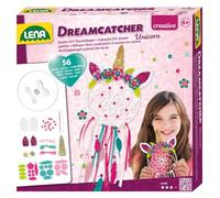 Lena 42701 - Juego de manualidades para atrapasueños con unicornio, 56 piezas, juego completo para manualidades con anillo, cintas de colores y cordones, aguja de plástico