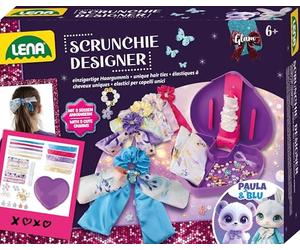 LENA - Bastelset Glam Scrunchies Designer - Kreativ Set für Mädchen mit Textil, Gummiband, 5 Charms, Herz-Aufbewahrungsbox & Nähmaterial, Geschenk Set für Kinder ab 6 Jahren