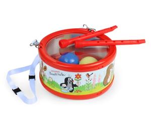 LENA - Divertido Tambor El pequeño Topo - Tambor para niños con Efecto sonajero Gracias a Las Bolas integradas, diámetro de 21 cm, Incluye 2 Baquetas, batería para niños a Partir de 3 años